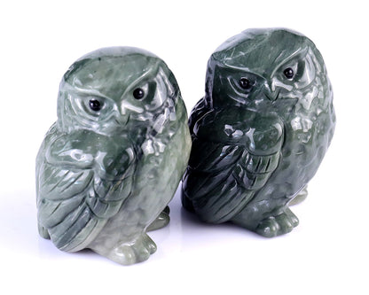 Nicedony 2.4" Jiulong Jade Hand Carved Crystal Owl Sculpture