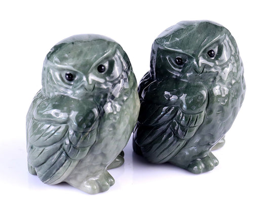 Nicedony 2.4" Jiulong Jade Hand Carved Crystal Owl Sculpture