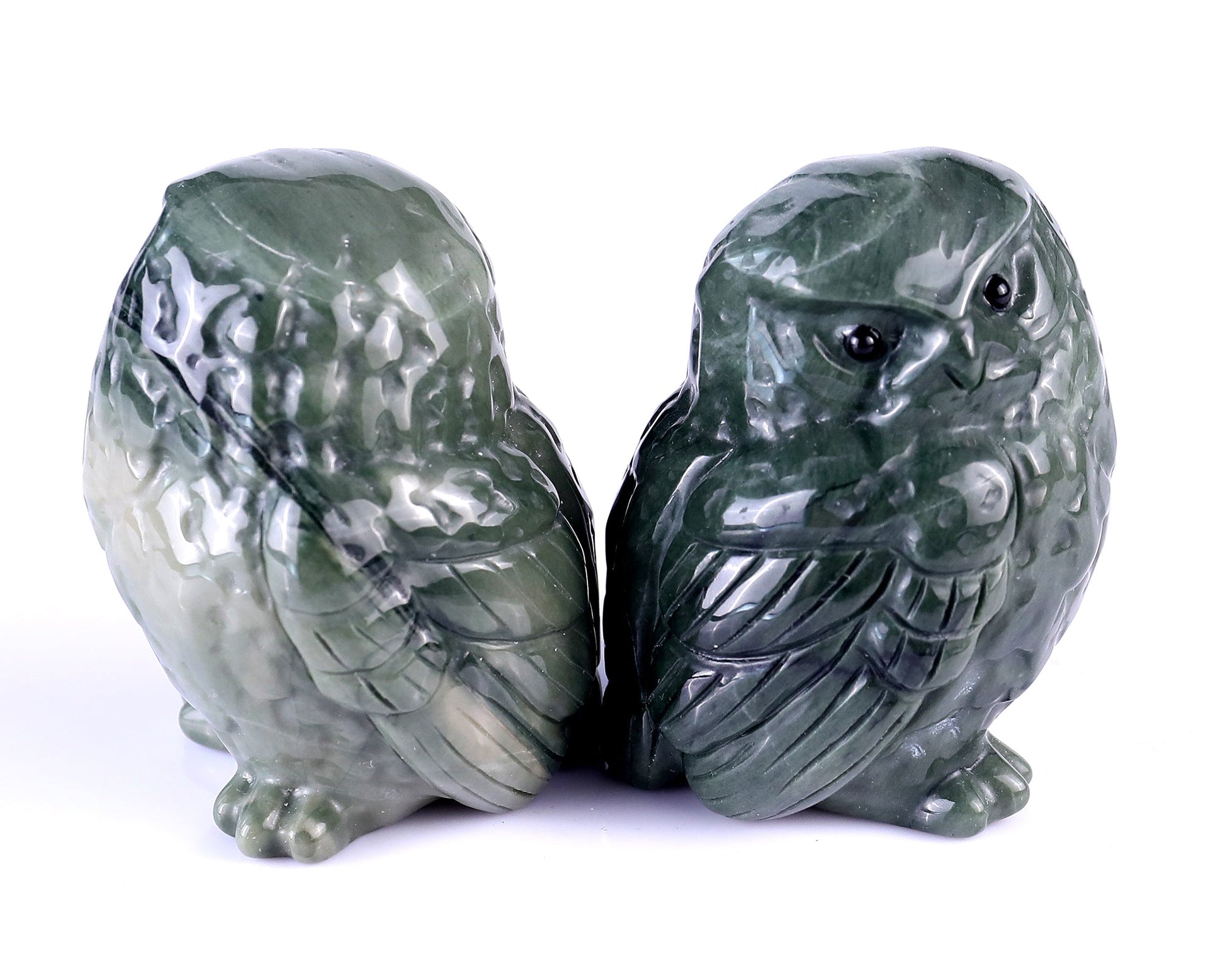 Nicedony 2.4" Jiulong Jade Hand Carved Crystal Owl Sculpture - View 3