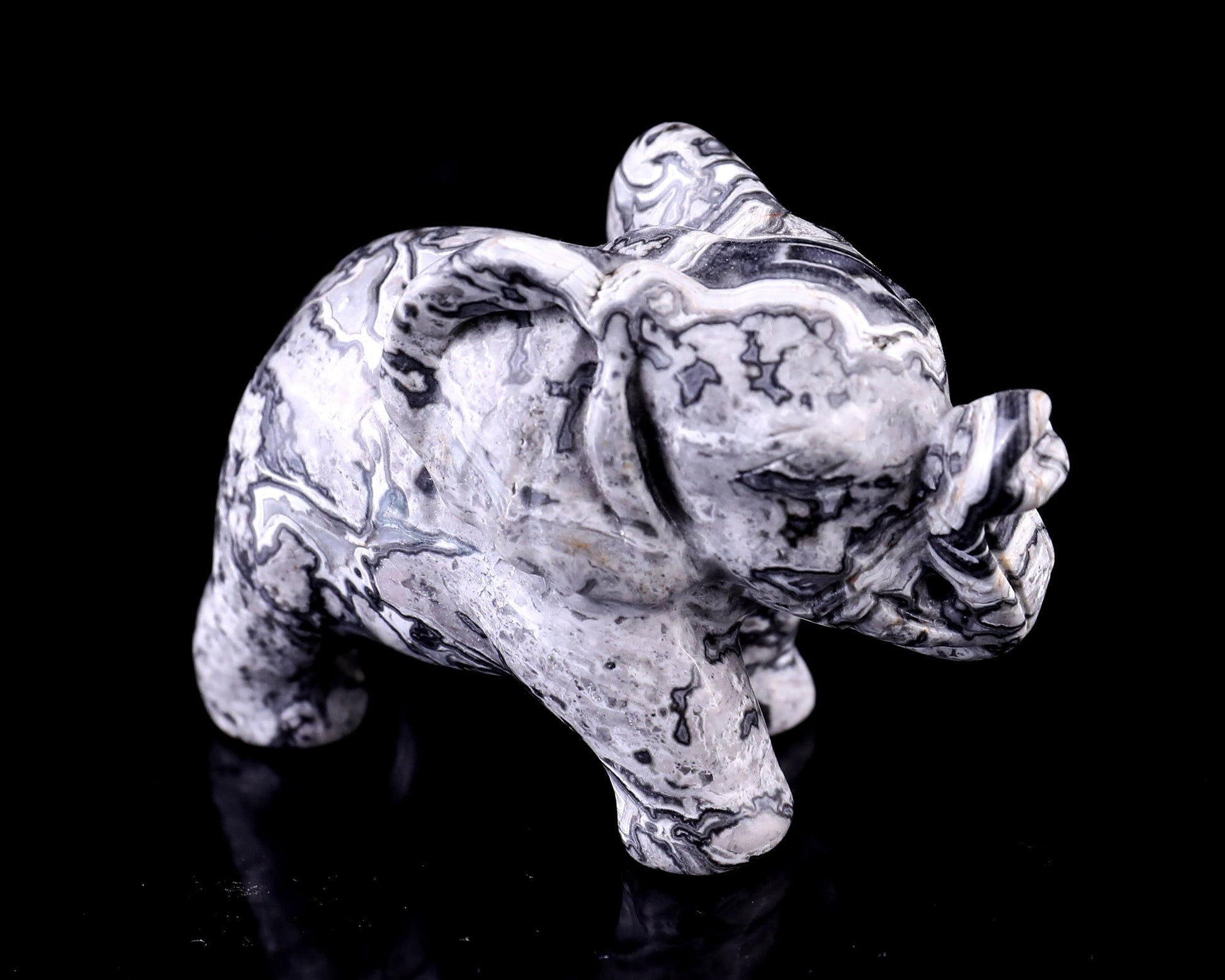 Nicedony 2.4" Map Jasper Hand Carved Crystal Elephant Sculpture