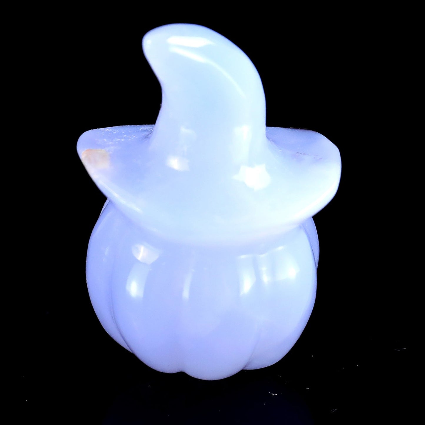 Nicedony 2.4” Natural Blue Chalcedony Hand Carved Crystal Wizard Pumpkin Sculpture, Halloween Gift - View 4