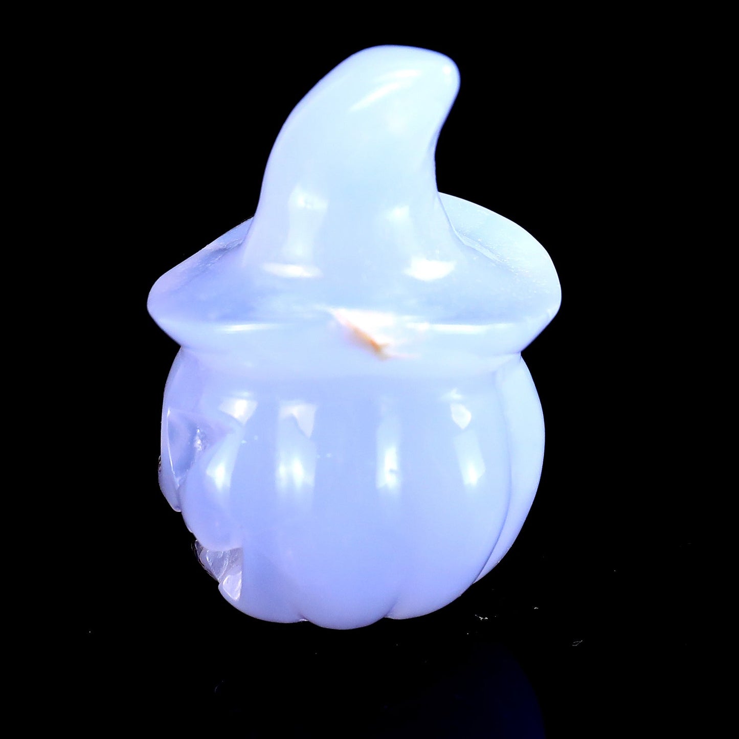Nicedony 2.4” Natural Blue Chalcedony Hand Carved Crystal Wizard Pumpkin Sculpture, Halloween Gift - View 5