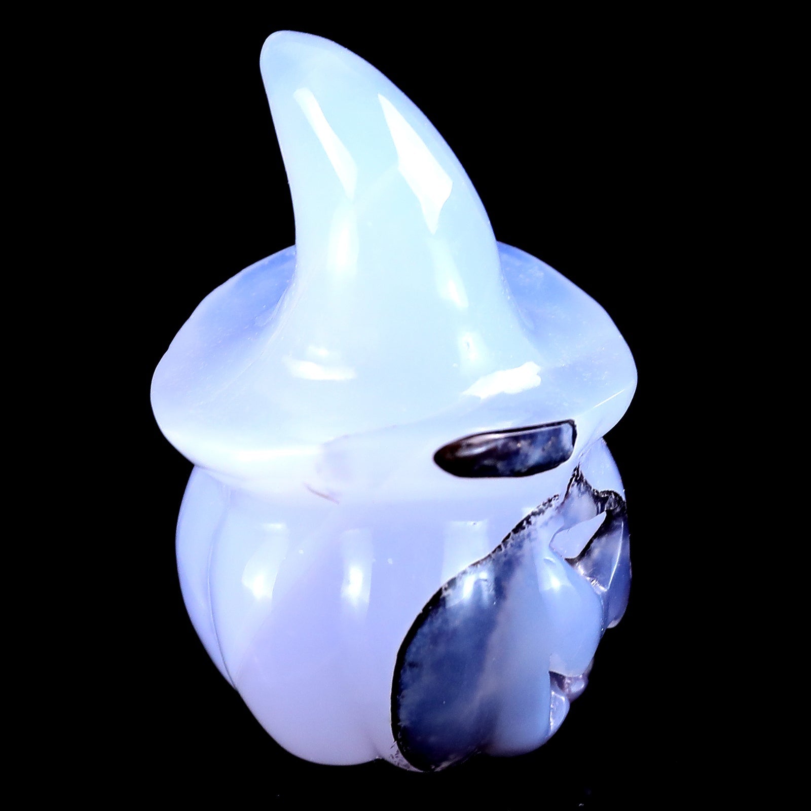 Nicedony 2.4” Natural Blue Chalcedony Hand Carved Crystal Wizard Pumpkin Sculpture, Halloween Gift - View 3