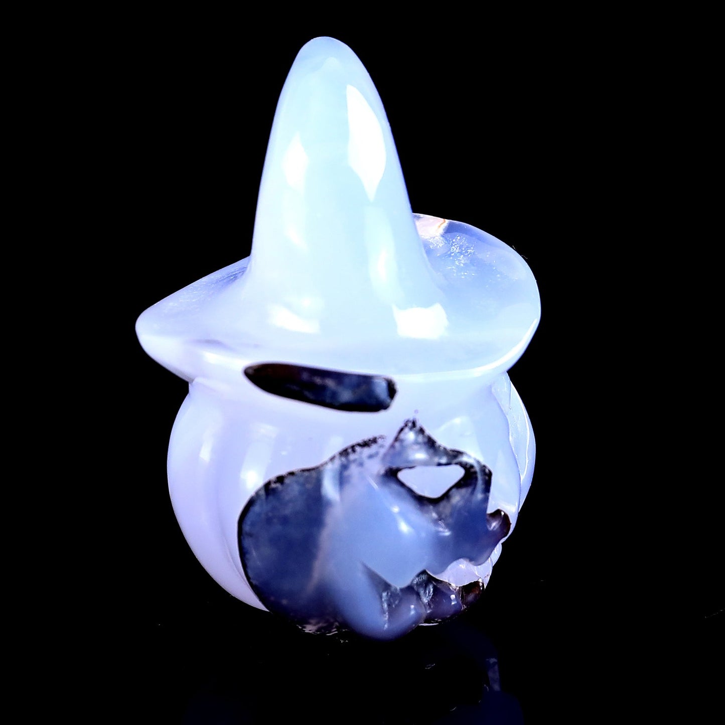 Nicedony 2.4” Natural Blue Chalcedony Hand Carved Crystal Wizard Pumpkin Sculpture, Halloween Gift - View 2