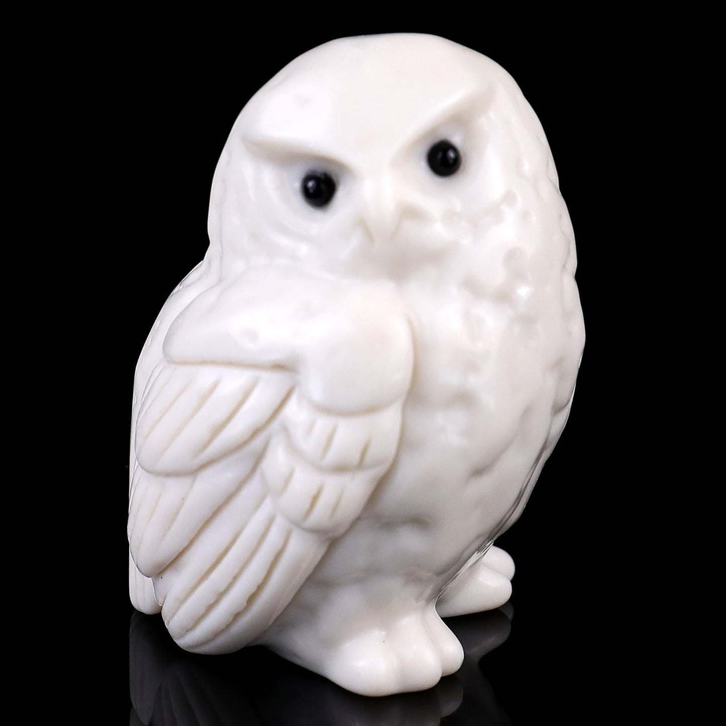 Nicedony 2.4" White Jade Hand Carved Crystal Owl Sculpture