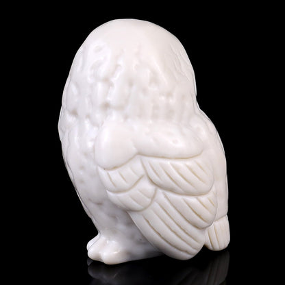 Nicedony 2.4" White Jade Hand Carved Crystal Owl Sculpture - View 3