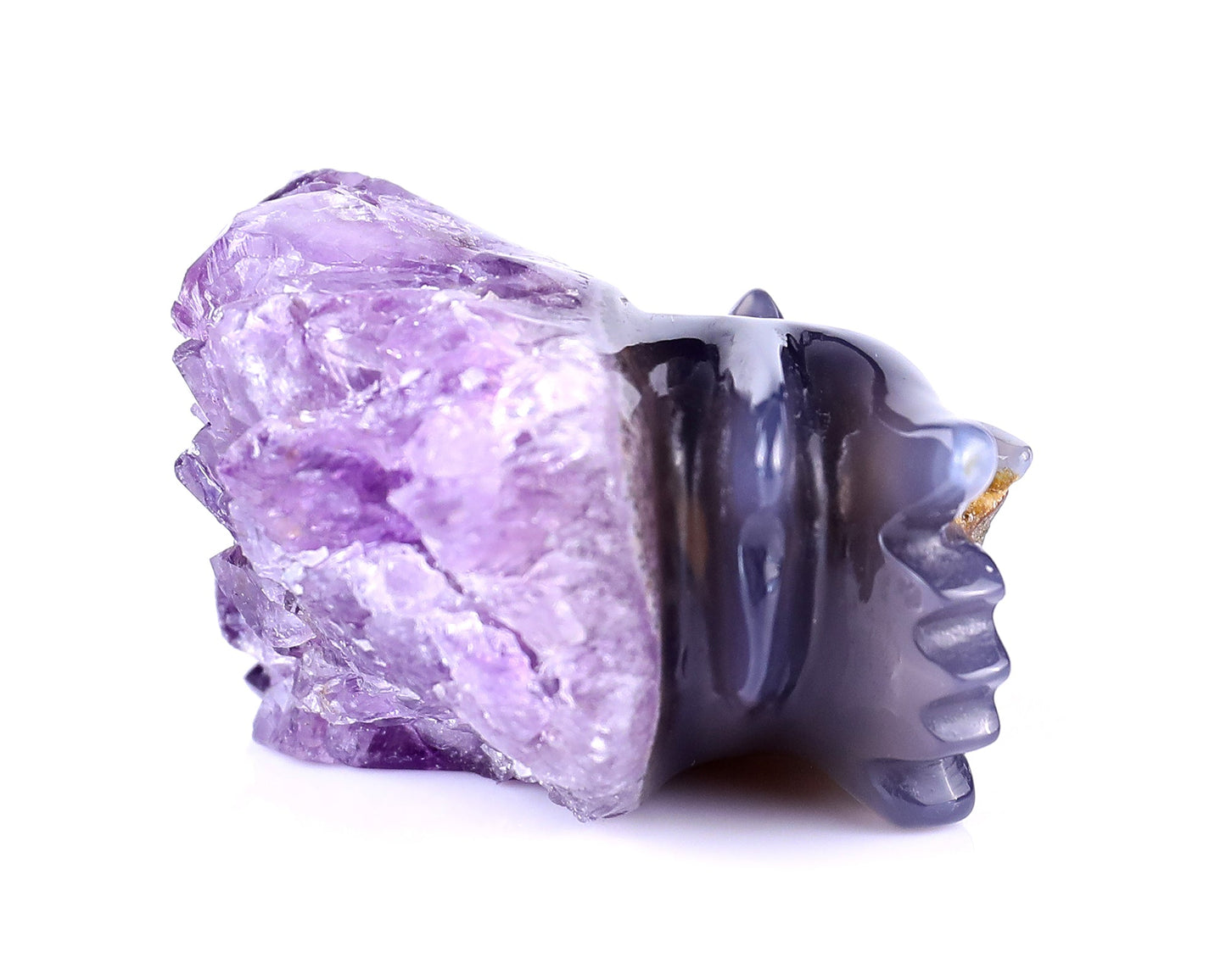 Nicedony 2.5" Amethyst Druse Agate Hand Carved Dragon Skull Sculpture - View 4