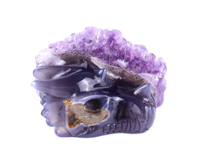 Nicedony 2.5" Amethyst Druse Agate Hand Carved Dragon Skull Sculpture - View 10