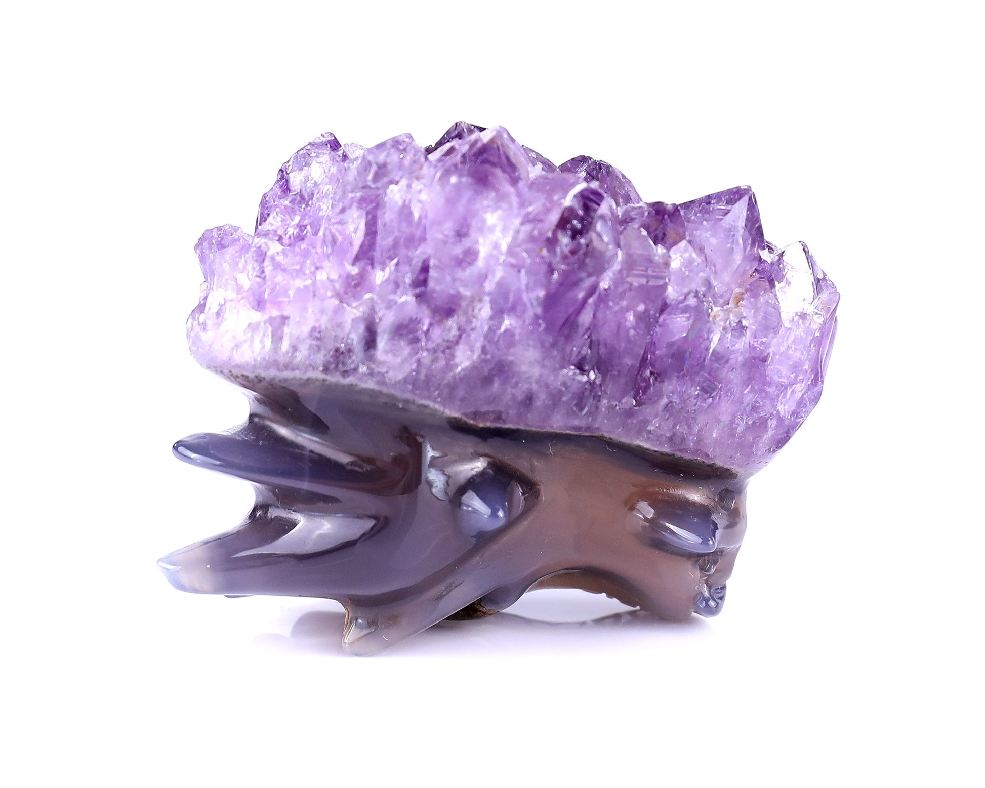 Nicedony 2.5" Amethyst Druse Agate Hand Carved Dragon Skull Sculpture - View 9