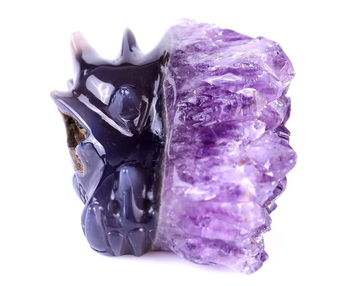 Nicedony 2.5" Amethyst Druse Agate Hand Carved Dragon Skull Sculpture - View 2