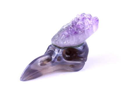 Nicedony 2.5" Amethyst Druse Agate Hand Carved Crystal Raven Skull Sculpture - View 10