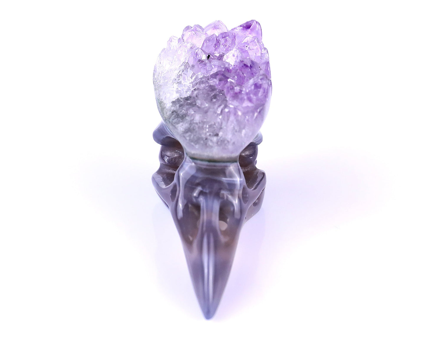 Nicedony 2.5" Amethyst Druse Agate Hand Carved Crystal Raven Skull Sculpture - View 2