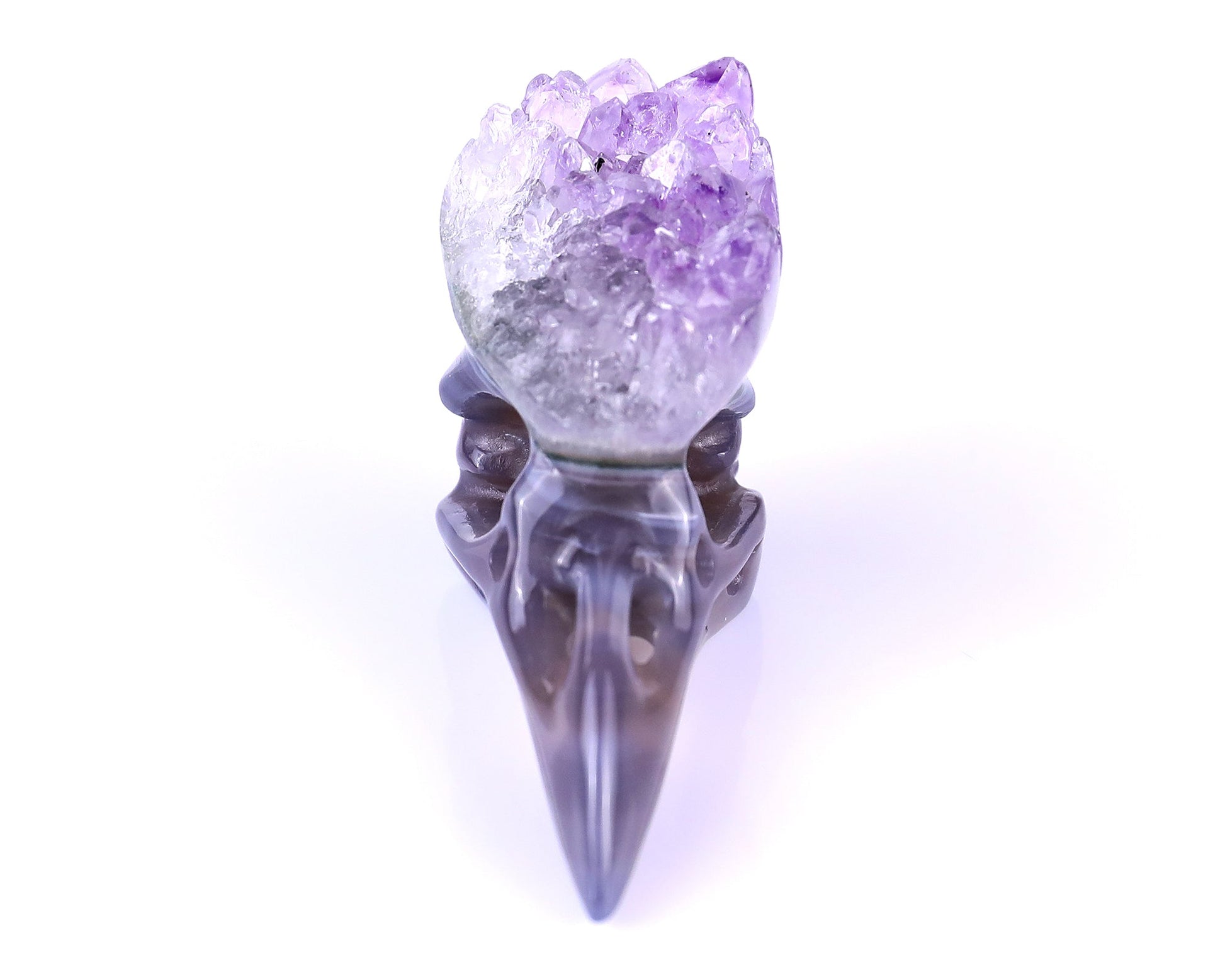 Nicedony 2.5" Amethyst Druse Agate Hand Carved Crystal Raven Skull Sculpture - View 2