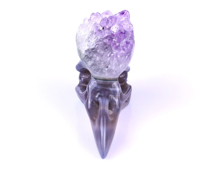 Nicedony 2.5" Amethyst Druse Agate Hand Carved Crystal Raven Skull Sculpture - View 2