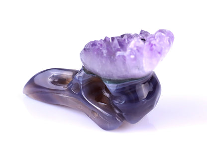 Nicedony 2.5" Amethyst Druse Agate Hand Carved Crystal Raven Skull Sculpture - View 6