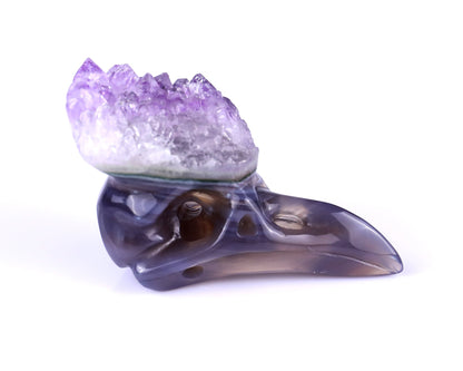 Nicedony 2.5" Amethyst Druse Agate Hand Carved Crystal Raven Skull Sculpture - View 3