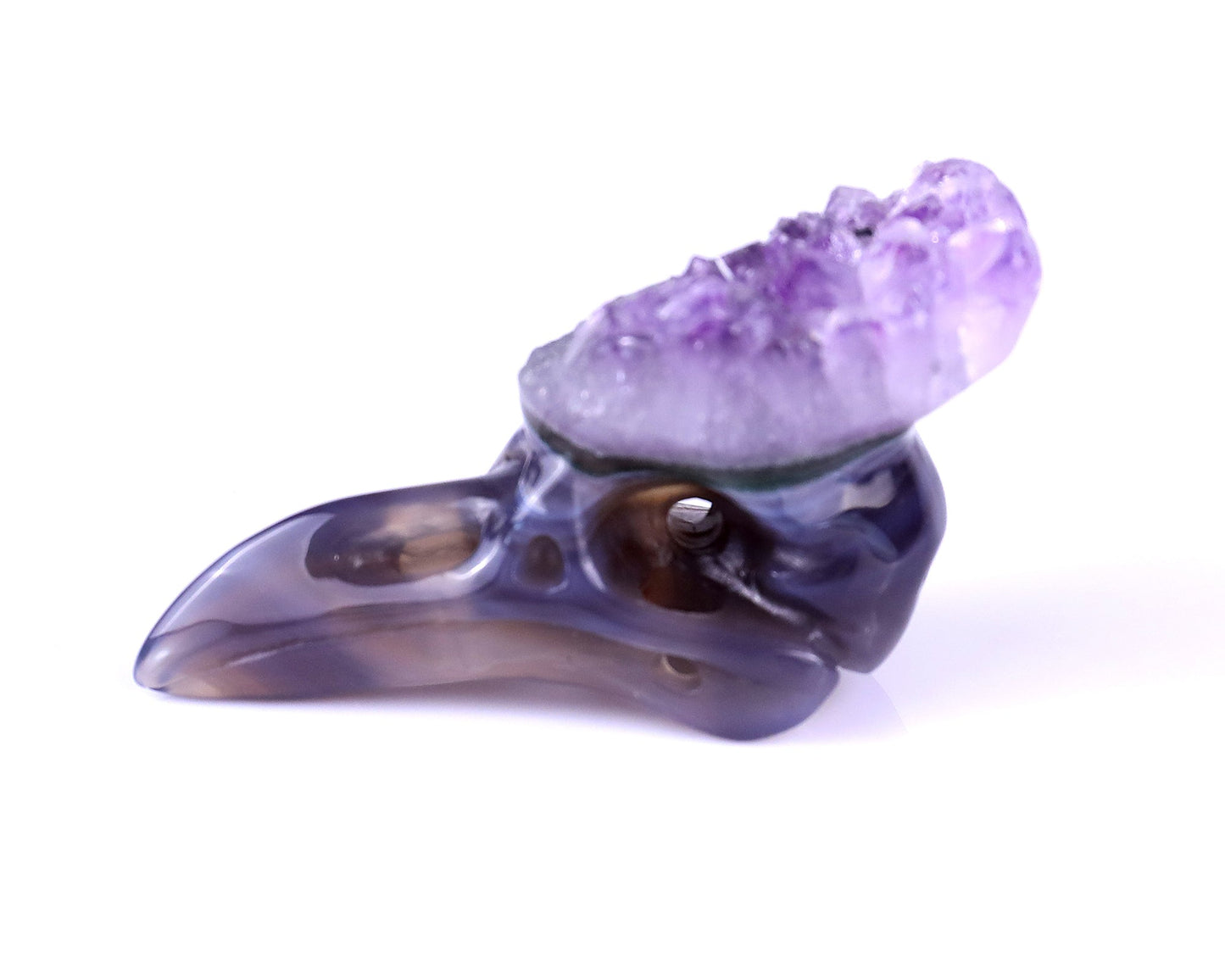 Nicedony 2.5" Amethyst Druse Agate Hand Carved Crystal Raven Skull Sculpture - View 7