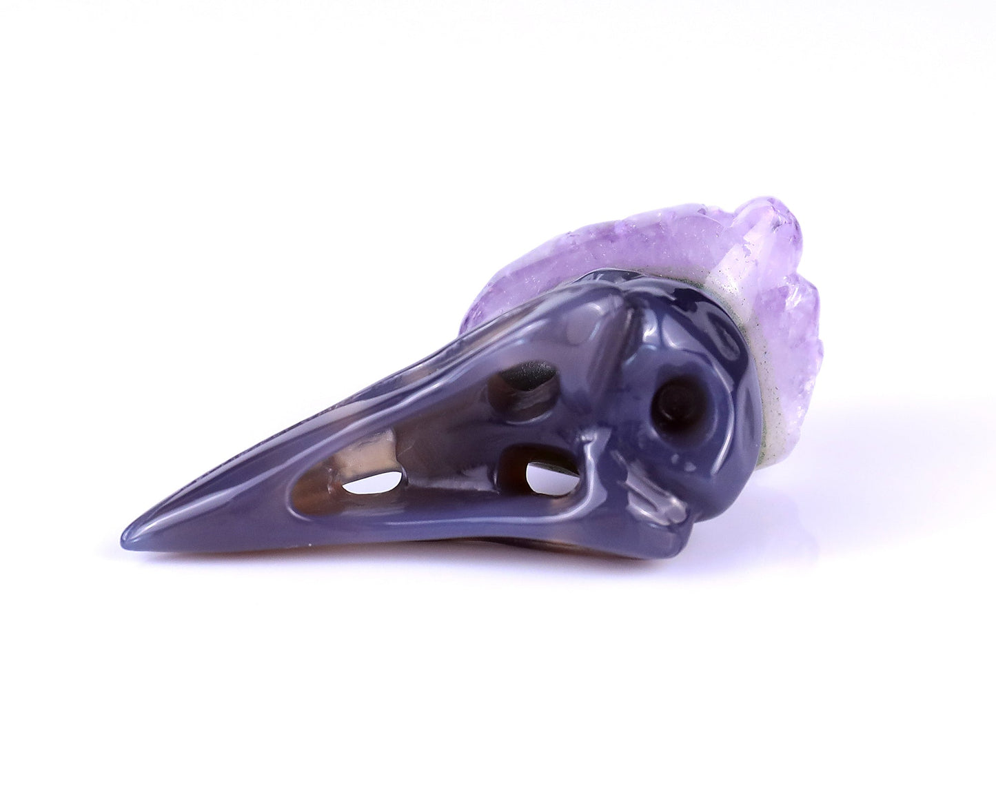Nicedony 2.5" Amethyst Druse Agate Hand Carved Crystal Raven Skull Sculpture - View 8