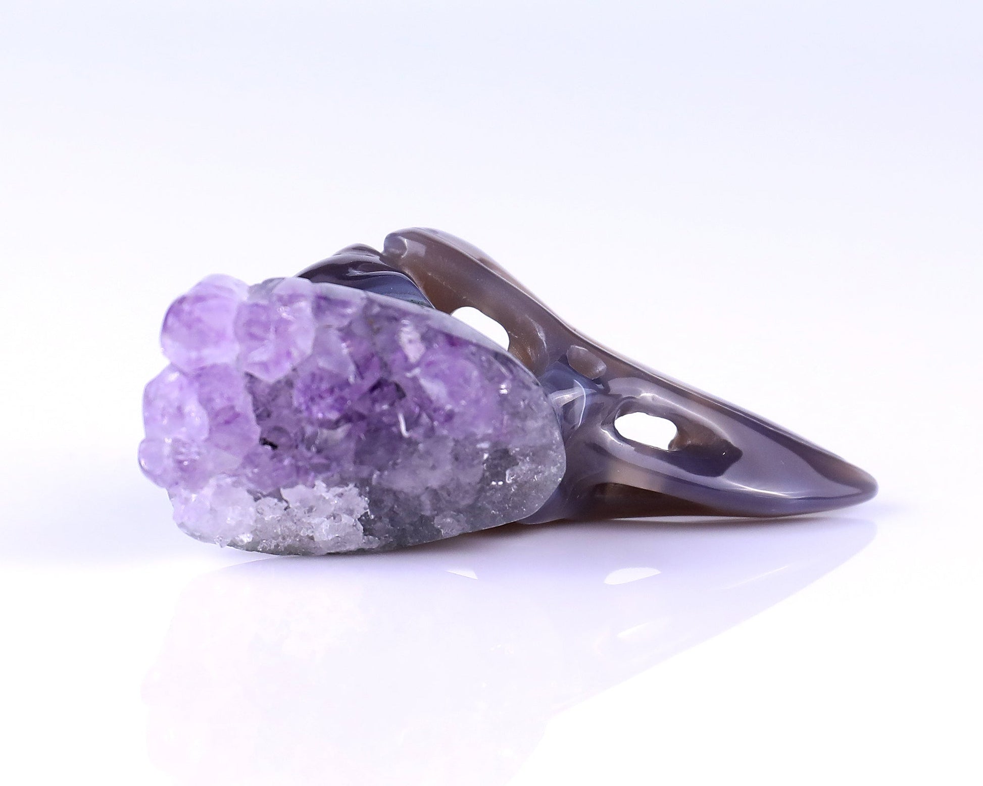 Nicedony 2.5" Amethyst Druse Agate Hand Carved Crystal Raven Skull Sculpture - View 9