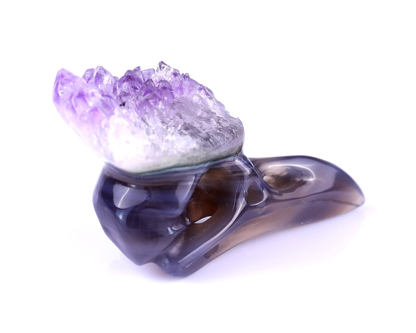 Nicedony 2.5" Amethyst Druse Agate Hand Carved Crystal Raven Skull Sculpture - View 4