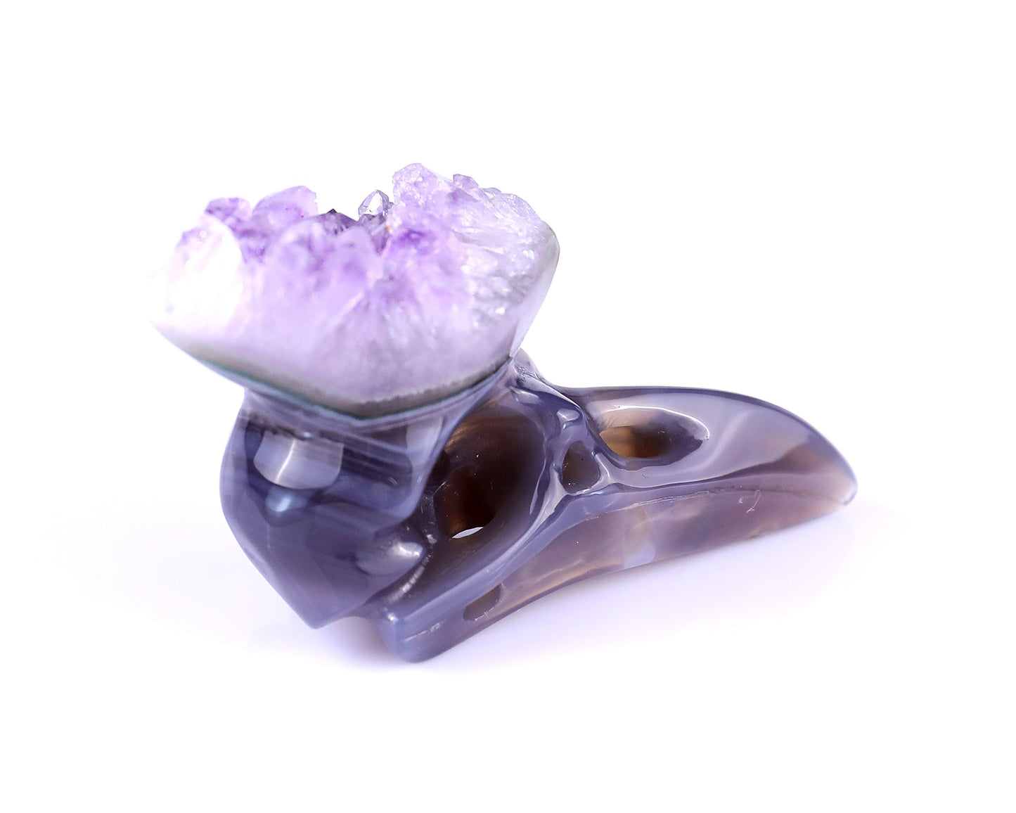 Nicedony 2.5" Amethyst Druse Agate Hand Carved Crystal Raven Skull Sculpture - View 4