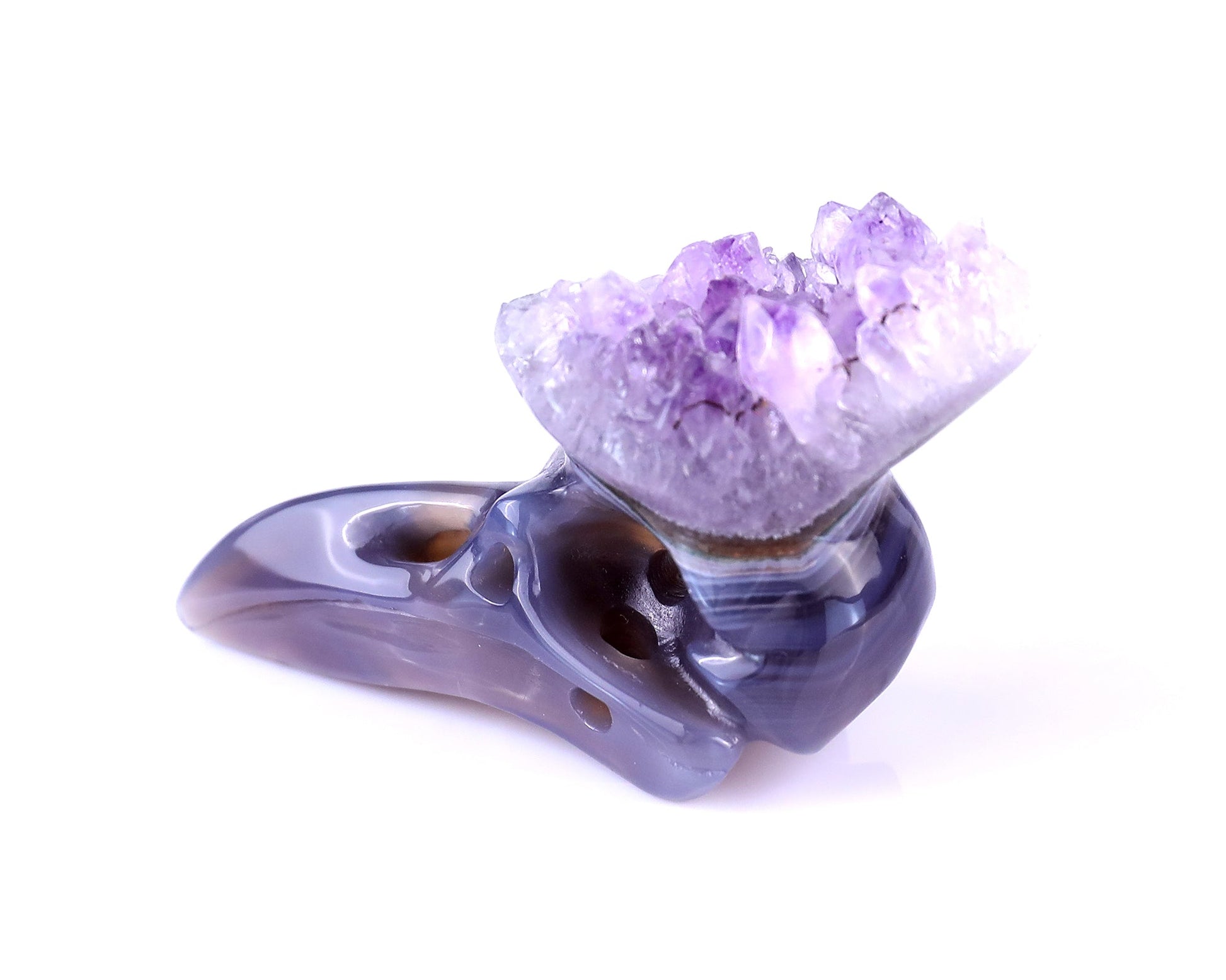 Nicedony 2.5" Amethyst Druse Agate Hand Carved Crystal Raven Skull Sculpture - View 6