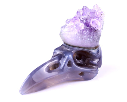 Nicedony 2.5" Amethyst Druse Agate Hand Carved Crystal Raven Skull Sculpture - View 10