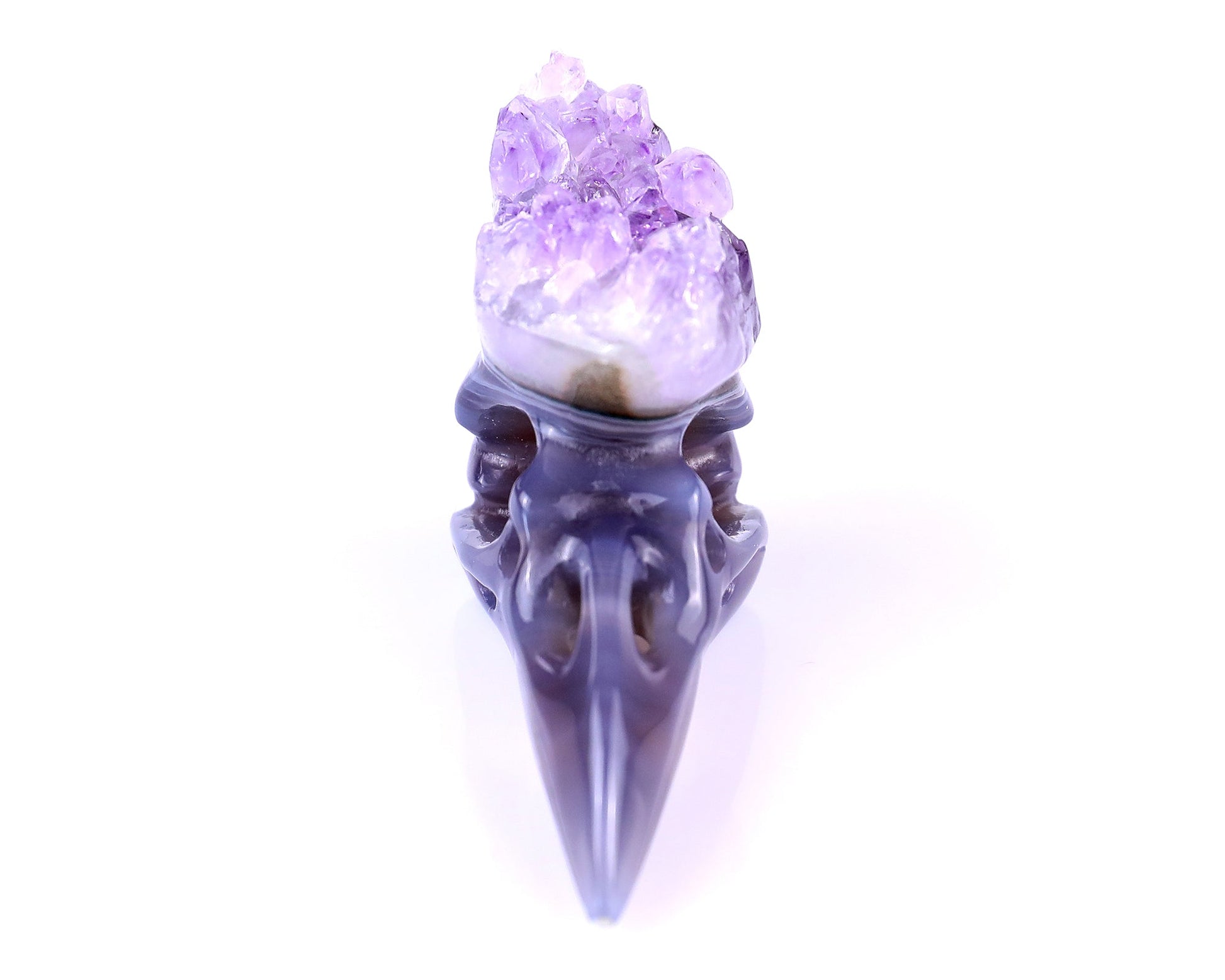 Nicedony 2.5" Amethyst Druse Agate Hand Carved Crystal Raven Skull Sculpture - View 2