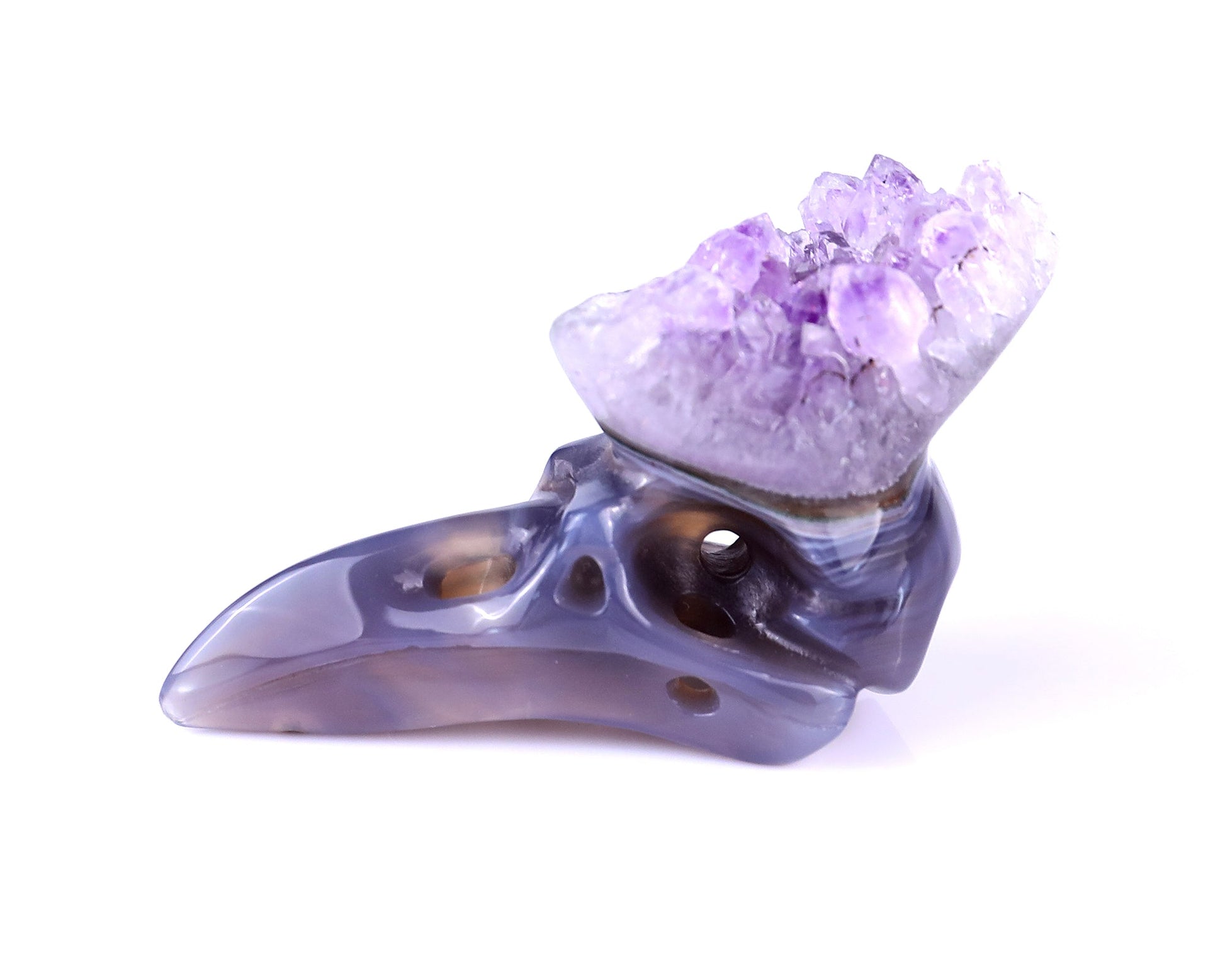 Nicedony 2.5" Amethyst Druse Agate Hand Carved Crystal Raven Skull Sculpture - View 7