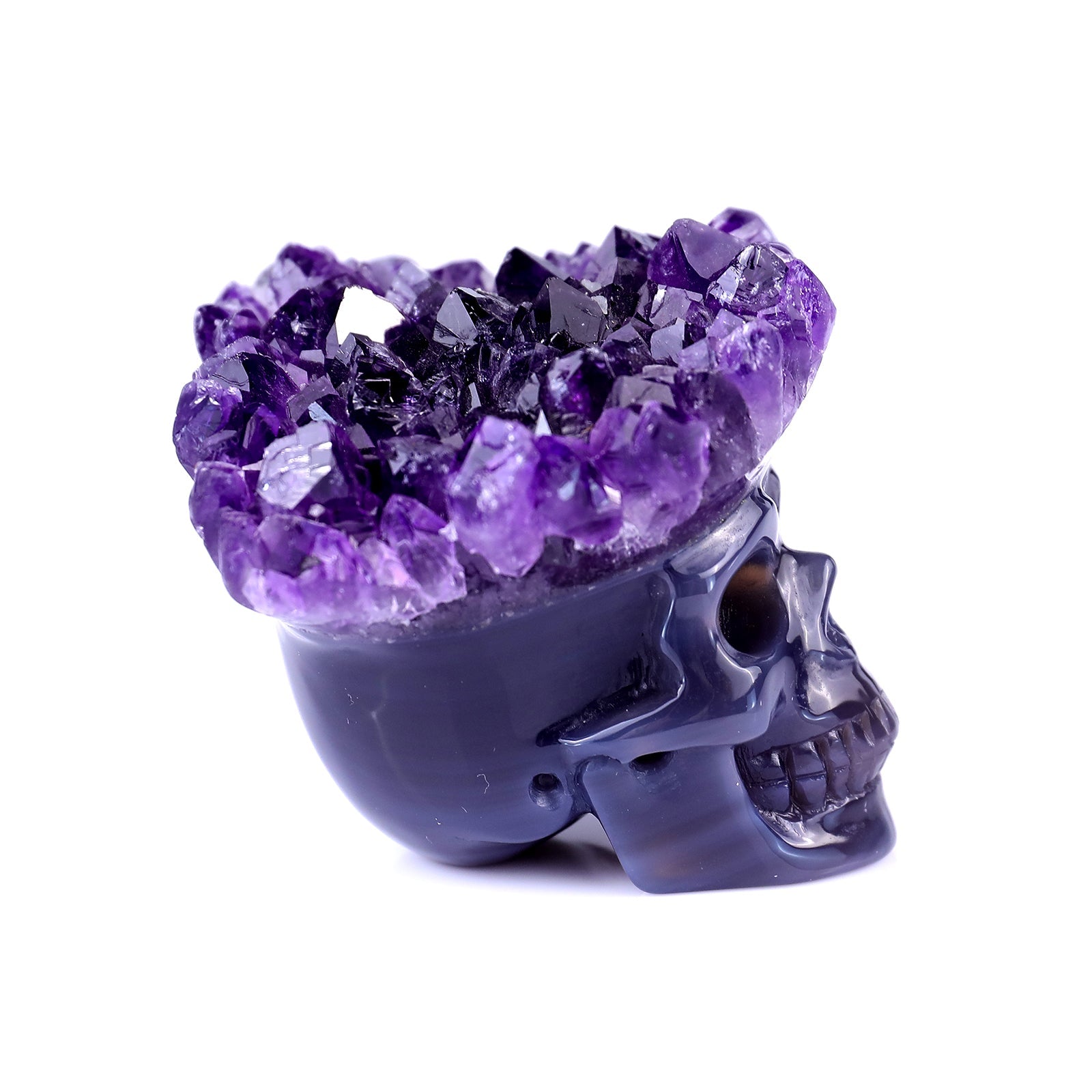 Nicedony 2.5" Amethyst Druse Agate Hand Carved Skull Sculpture - View 3