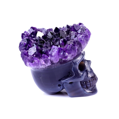 Nicedony 2.5" Amethyst Druse Agate Hand Carved Skull Sculpture - View 3