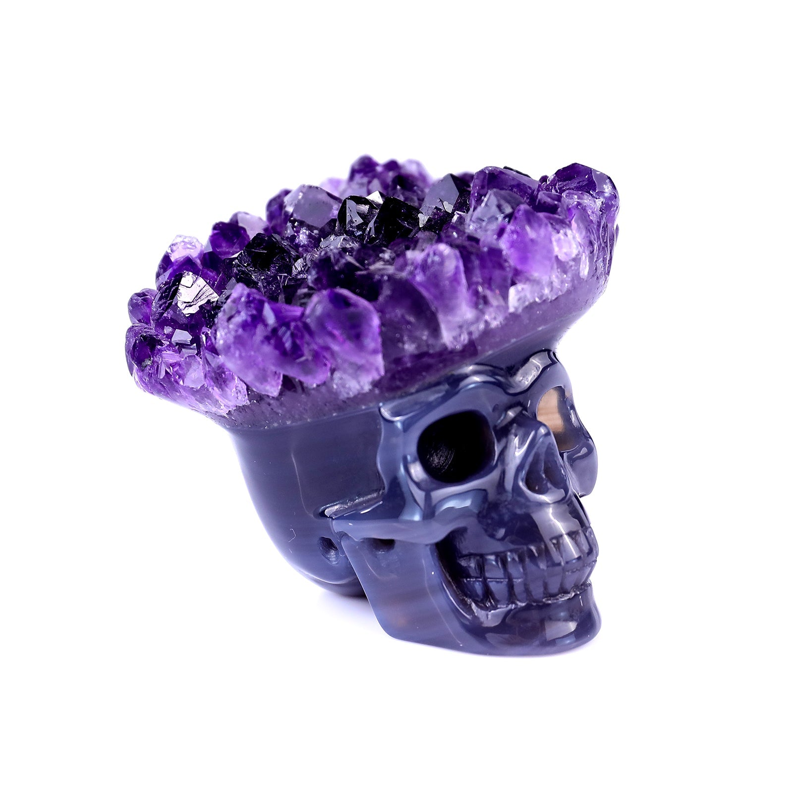 Nicedony 2.5" Amethyst Druse Agate Hand Carved Skull Sculpture