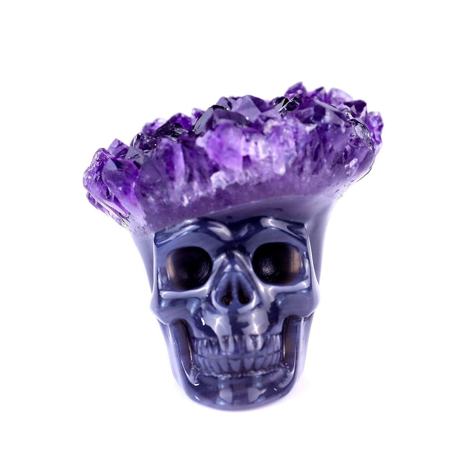 Nicedony 2.5" Amethyst Druse Agate Hand Carved Skull Sculpture - View 2
