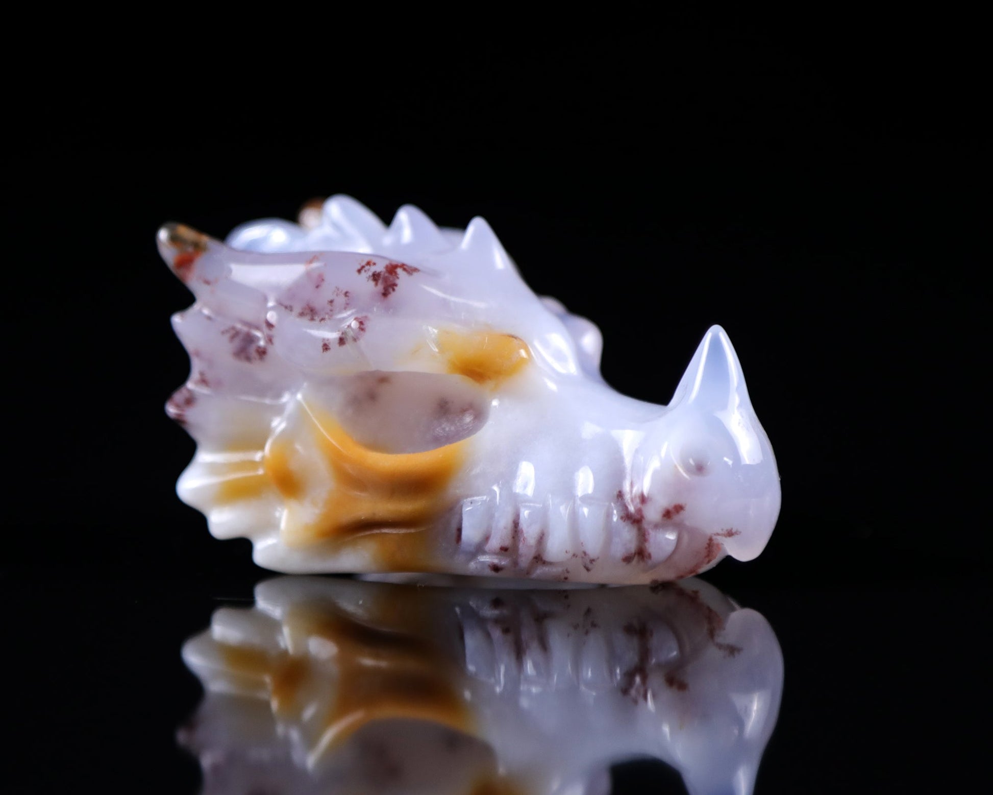 Nicedony 2.5" Blue Chalcedony Hand Carved Dragon Skull Sculpture - View 20