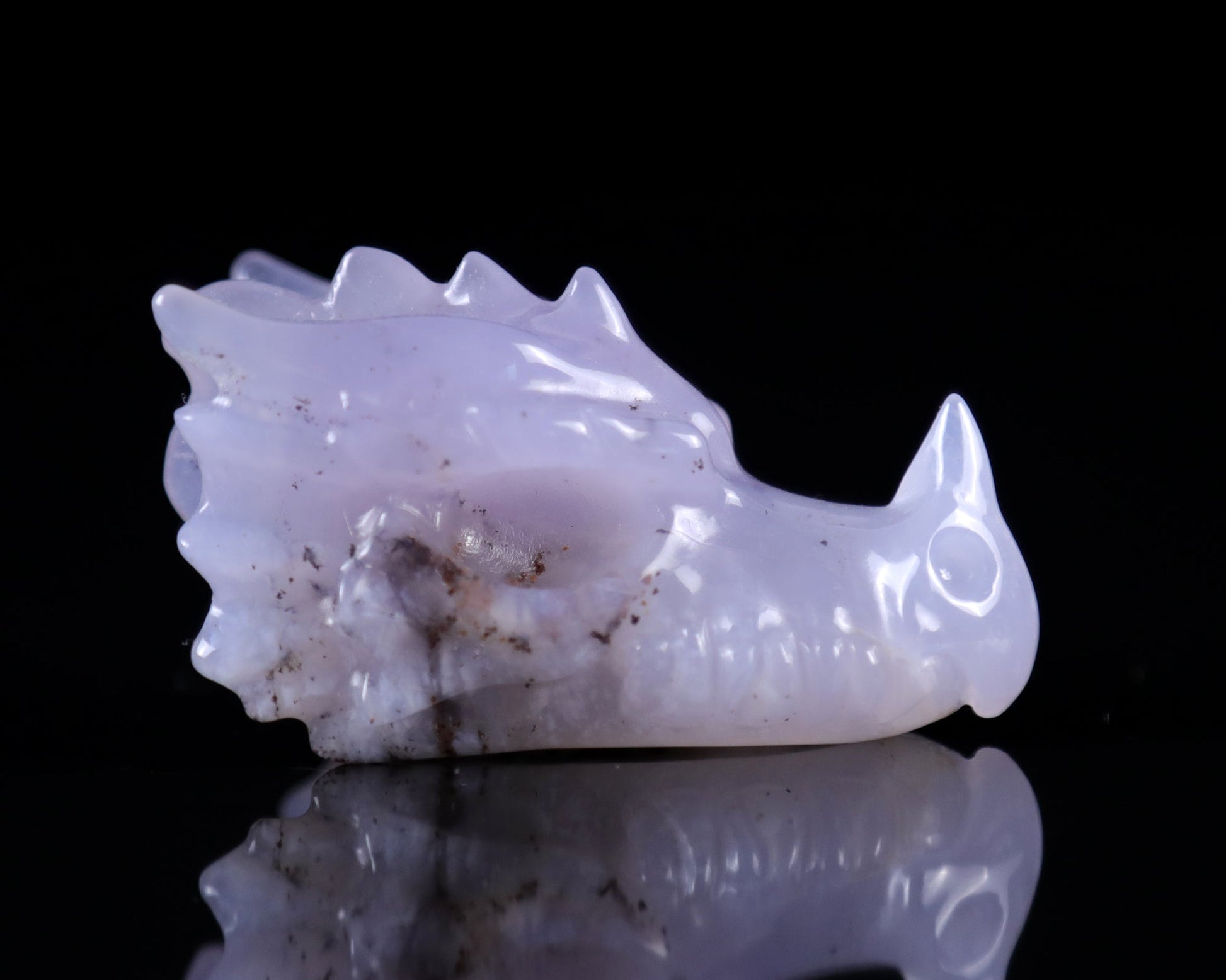 Nicedony 2.5" Blue Chalcedony Hand Carved Dragon Skull Sculpture - View 4