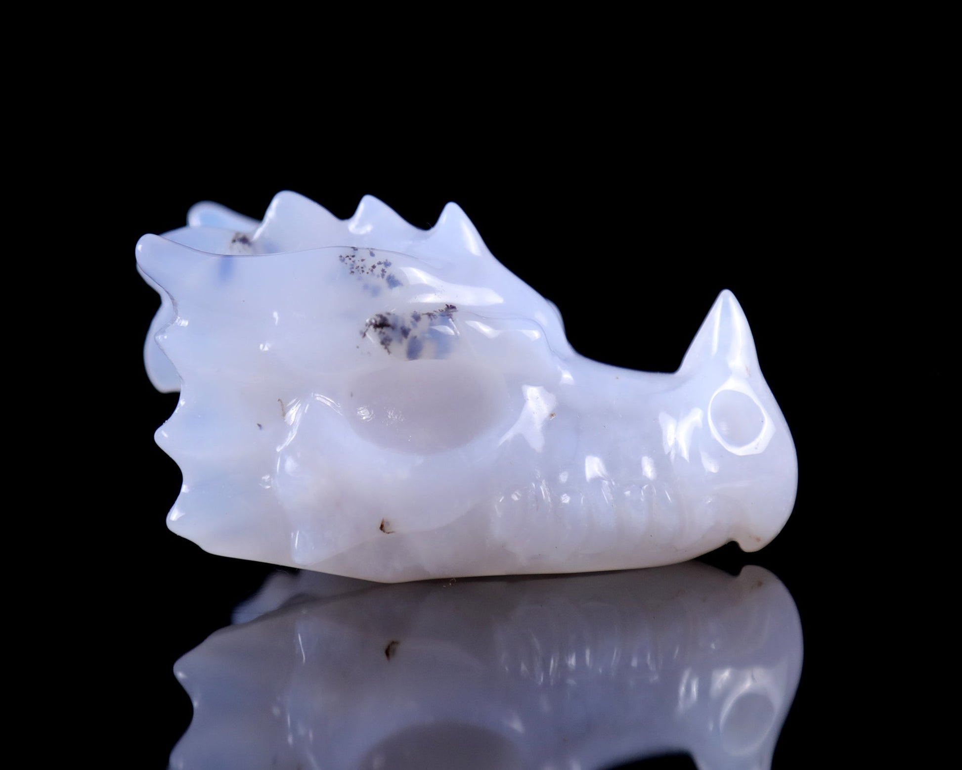 Nicedony 2.5" Blue Chalcedony Hand Carved Dragon Skull Sculpture - View 15