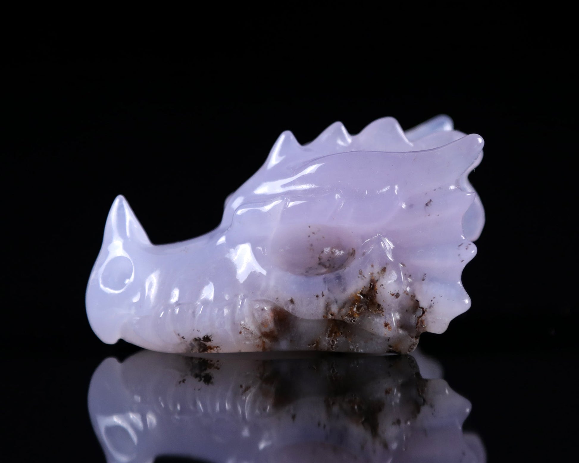 Nicedony 2.5" Blue Chalcedony Hand Carved Dragon Skull Sculpture - View 7