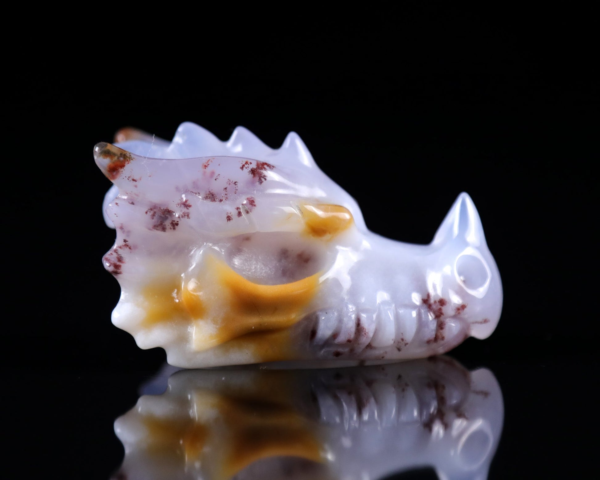 Nicedony 2.5" Blue Chalcedony Hand Carved Dragon Skull Sculpture - View 19