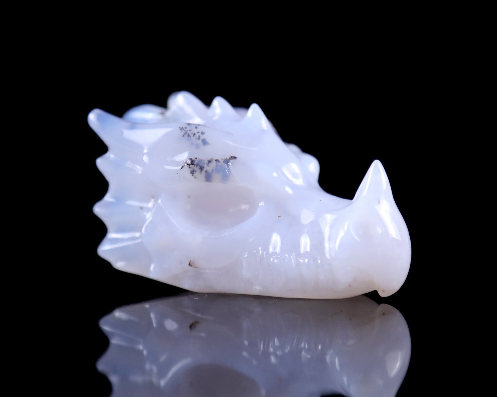 Nicedony 2.5" Blue Chalcedony Hand Carved Dragon Skull Sculpture - View 16