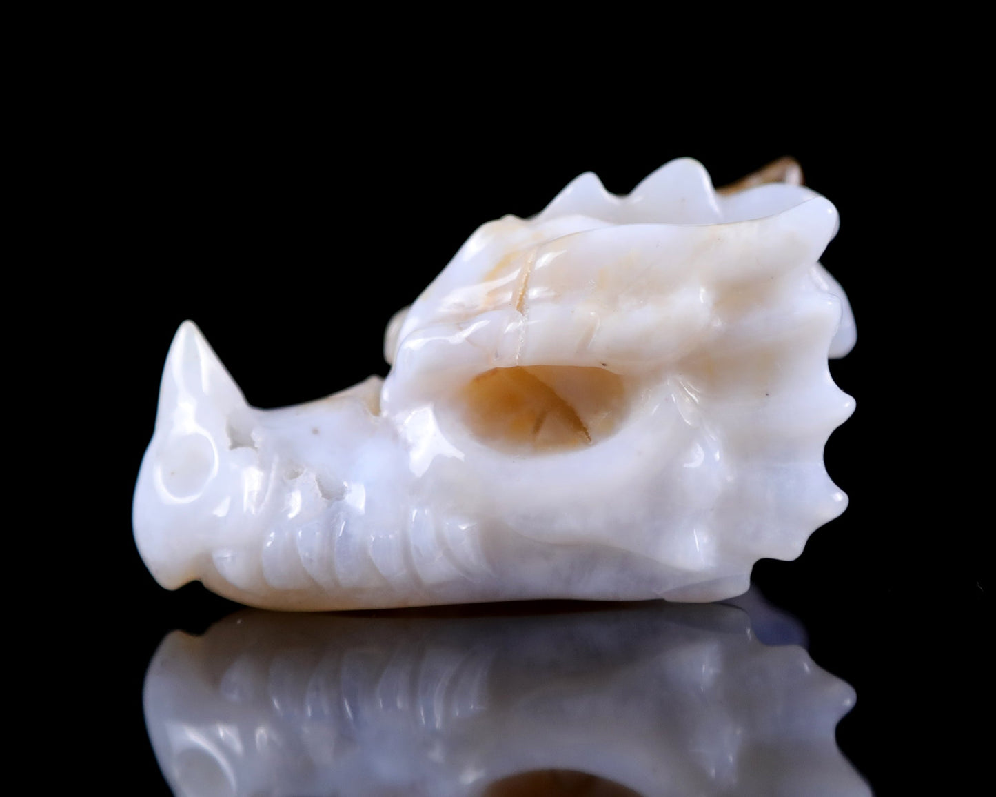 Nicedony 2.5" Blue Chalcedony Hand Carved Dragon Skull Sculpture - View 11