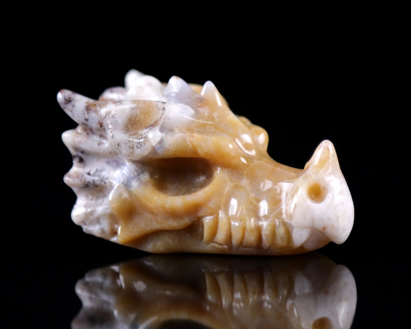 Nicedony 2.5" Chalcedony Hand Carved Crystal Dragon Skull Sculpture - View 3