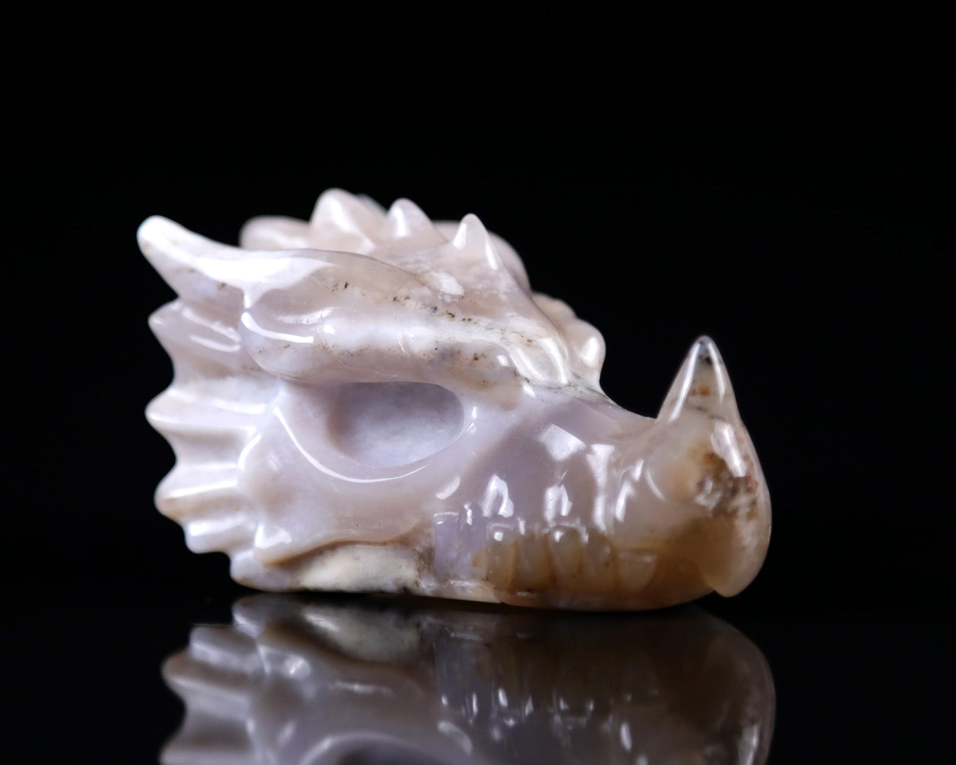 Nicedony 2.5" Chalcedony Hand Carved Crystal Dragon Skull Sculpture - View 9