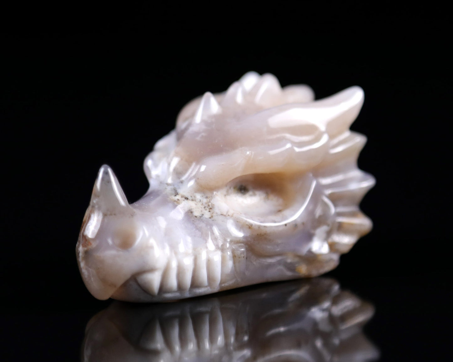 Nicedony 2.5" Chalcedony Hand Carved Crystal Dragon Skull Sculpture - View 10