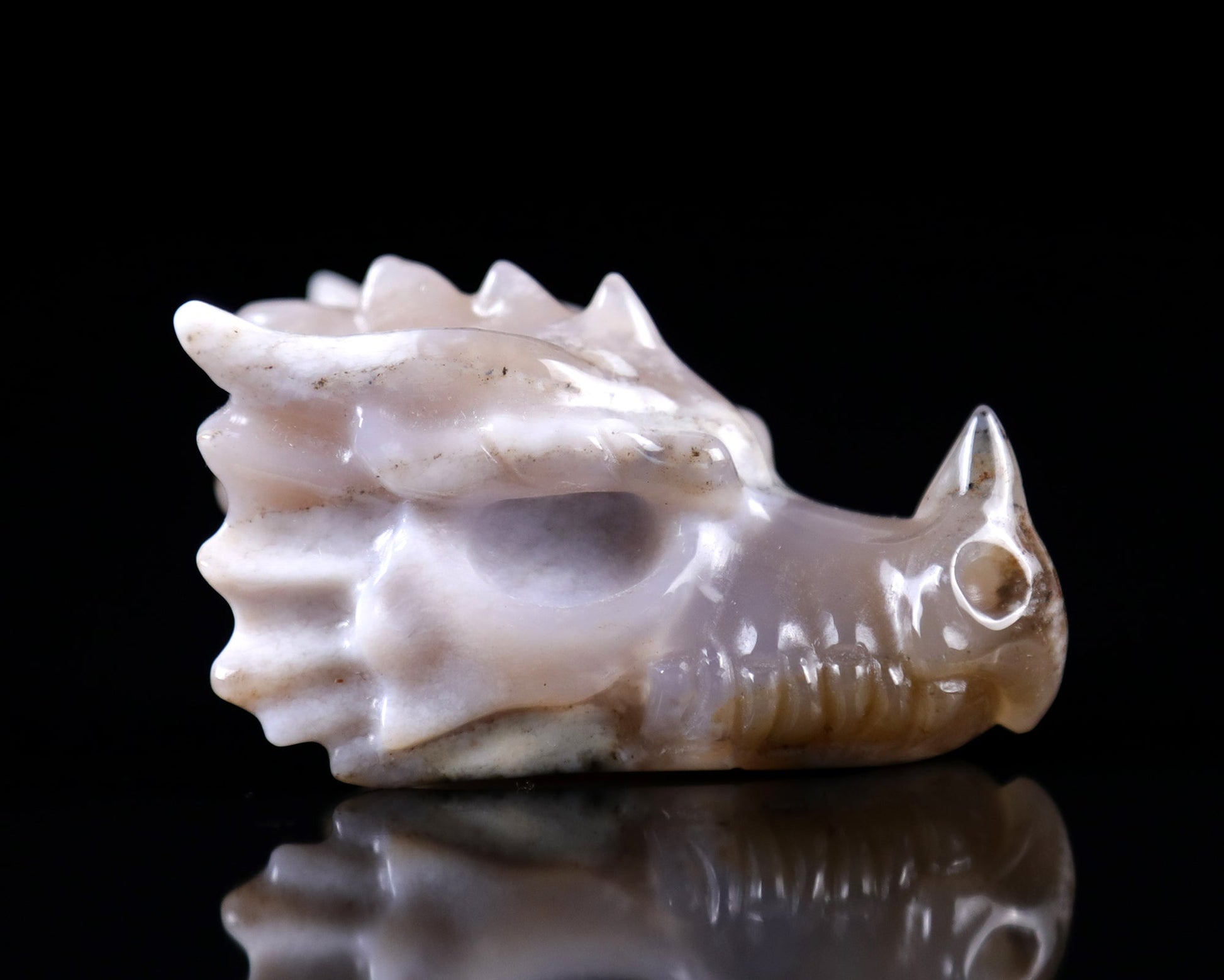 Nicedony 2.5" Chalcedony Hand Carved Crystal Dragon Skull Sculpture - View 8