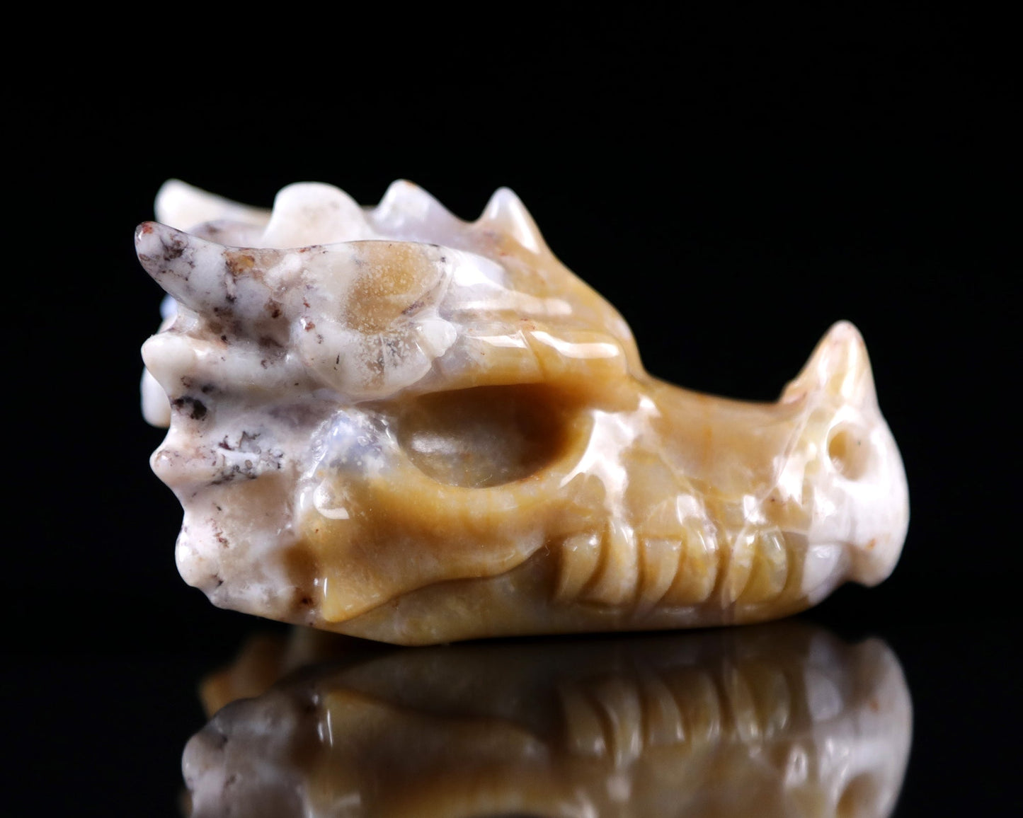 Nicedony 2.5" Chalcedony Hand Carved Crystal Dragon Skull Sculpture - #5100013