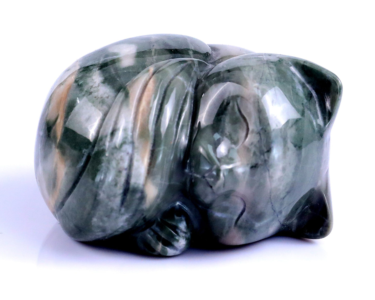 Nicedony 2.5" Jiulong Jade Hand Carved Crystal Sleepy Cat Sculpture
