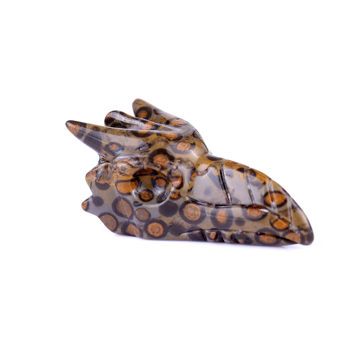 Nicedony 2.5" Leopard Skin Jasper Hand Carved Phoenix Skull Sculpture