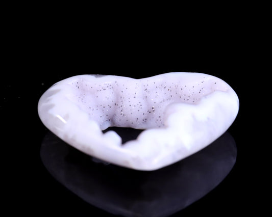 Nicedony 2.5" White Geode Agate Hand Carved Crystal Heart