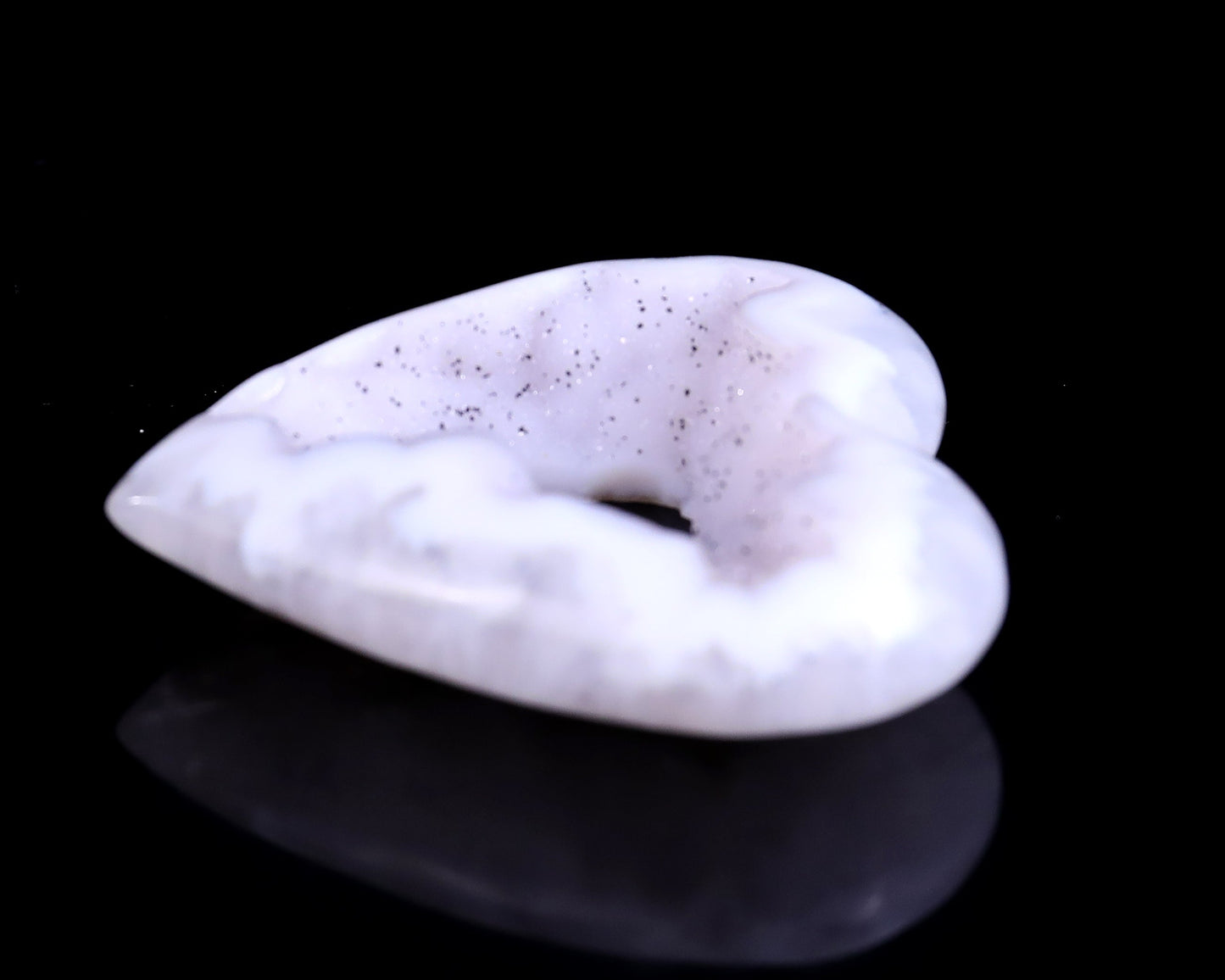 Nicedony 2.5" White Geode Agate Hand Carved Crystal Heart - View 7