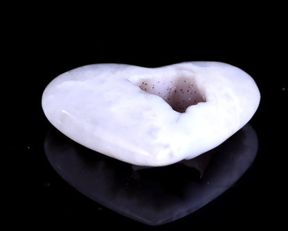 Nicedony 2.5" White Geode Agate Hand Carved Crystal Heart - View 8